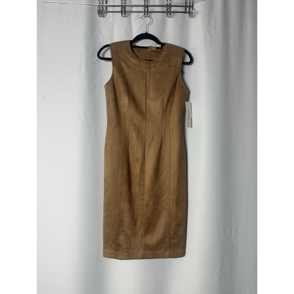 Calvin Klein Womens Brown Sheath Midi Dress Sleeveless Soft Faux Suede Sz 6 New